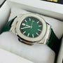 Patek Philippe Silver Green Leather Strap